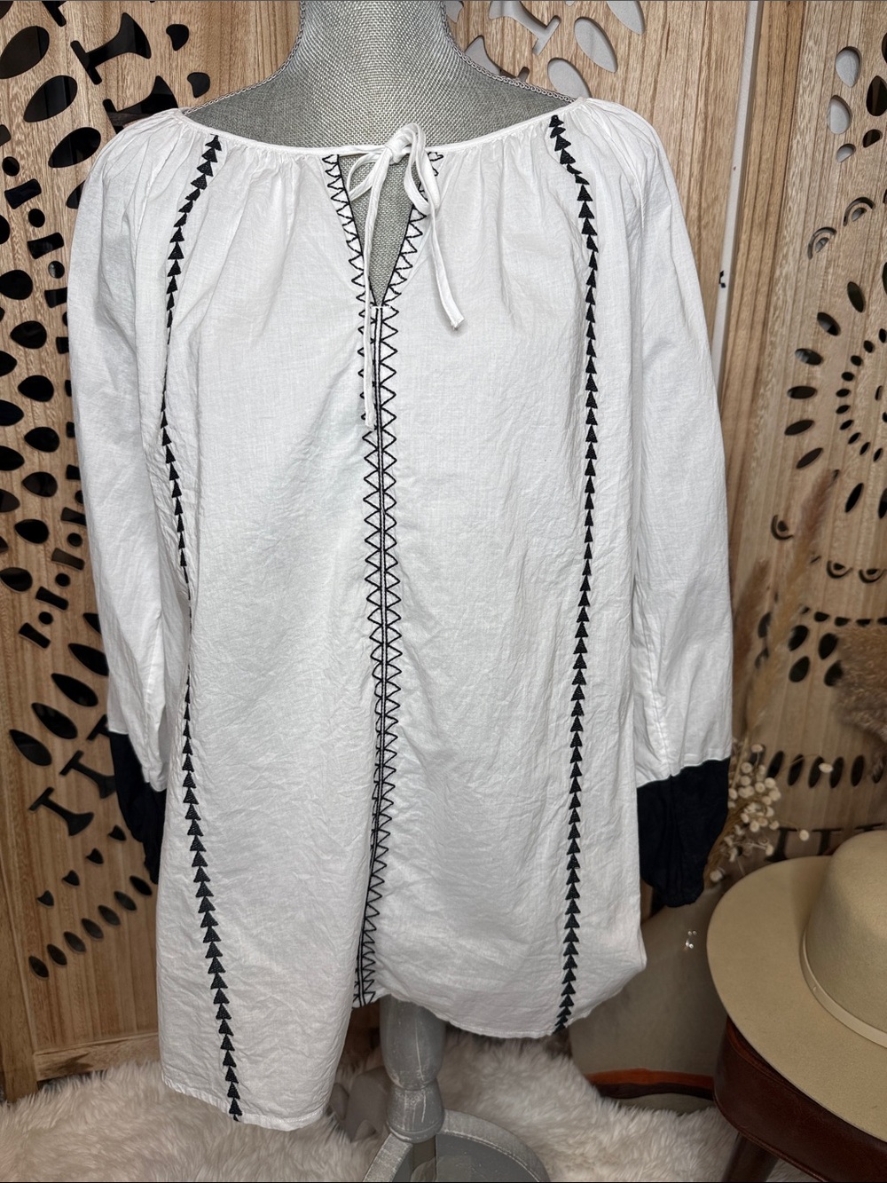 Lane Bryant White Peasant Tunic with Black Trim